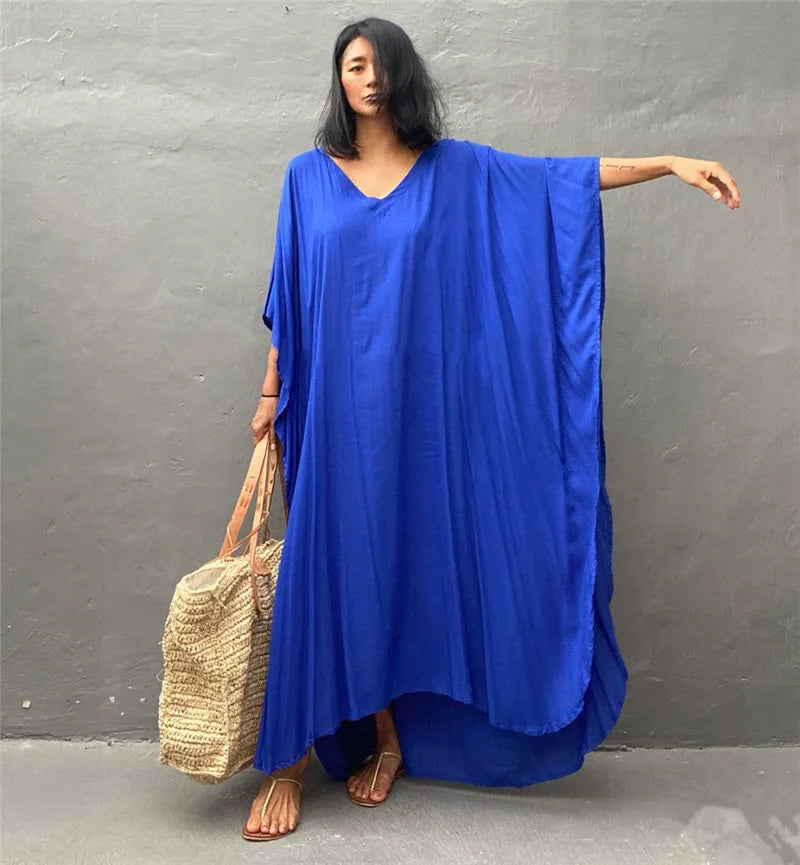 Plus Size Womens Caftan Kaftans Casual V Neck Caftans Long Soft Beach Maxi Dress for Summer