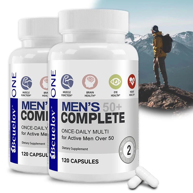 Men's 50+ Daily Super Multivitamin, High Potency Formula for Brain, Eye & Heart Health, Vitamins A C D E K B1 to B12 Gluten Free