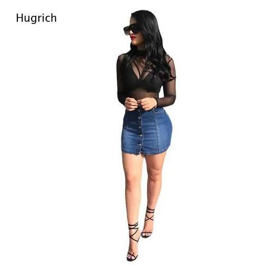 Single Breasted Vertical Button High Waist Denim Short Skirt Slim Fit Classic Side Pocket Mini Jean Skirt For Women