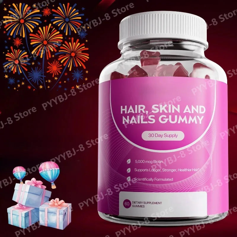 60 Count Hair Vitamin Gummies Support Healthy Growth of Hair and Nails for Women & Men Contain 5000mcg Biotin and MultiVitamin