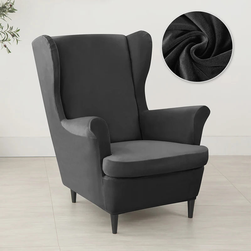 2pcs/set Velvet Wingback Chair Covers Removable Wing Armchair Cover with Seat Cushion Cover Elastic Sofa Slipcovers Living Room
