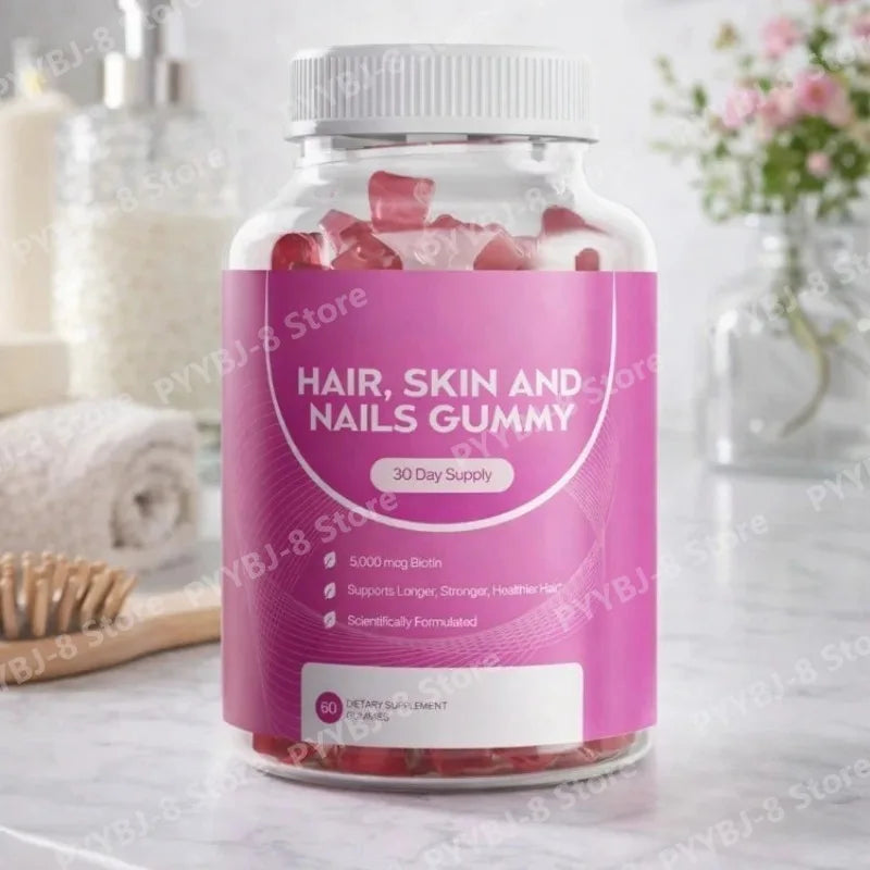 60 Count Hair Vitamin Gummies Support Healthy Growth of Hair and Nails for Women & Men Contain 5000mcg Biotin and MultiVitamin