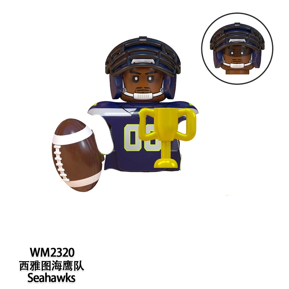 Model American Football Stars Building Blocks Sport Rugby Player Helmet Trophy Mini Action Figures Toys For Birthday Gifts Kids