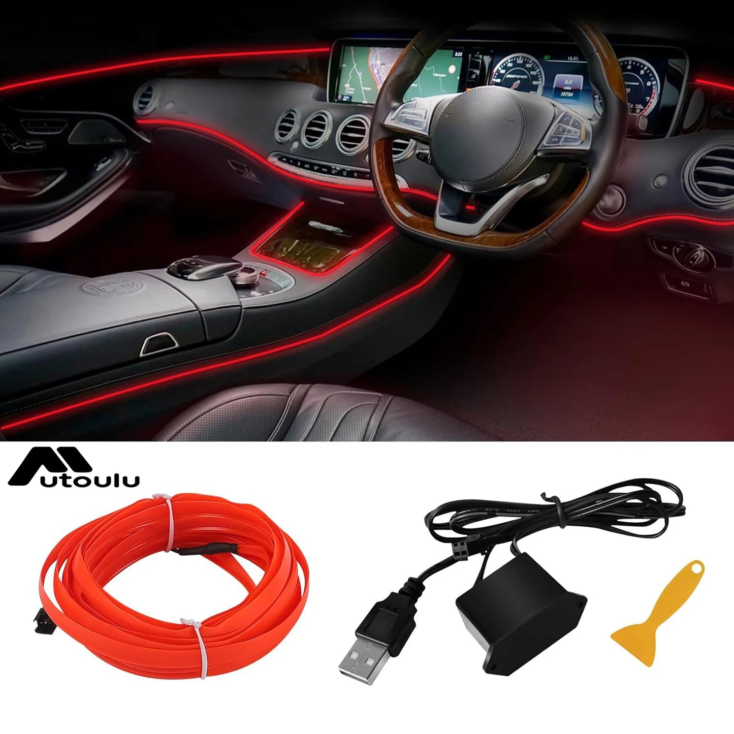 5m Neon LED Car Interior Lighting Strips 5V DIY Flexible EL Cold Light Line Tube Car Interior Decoration Lamp USB Strip