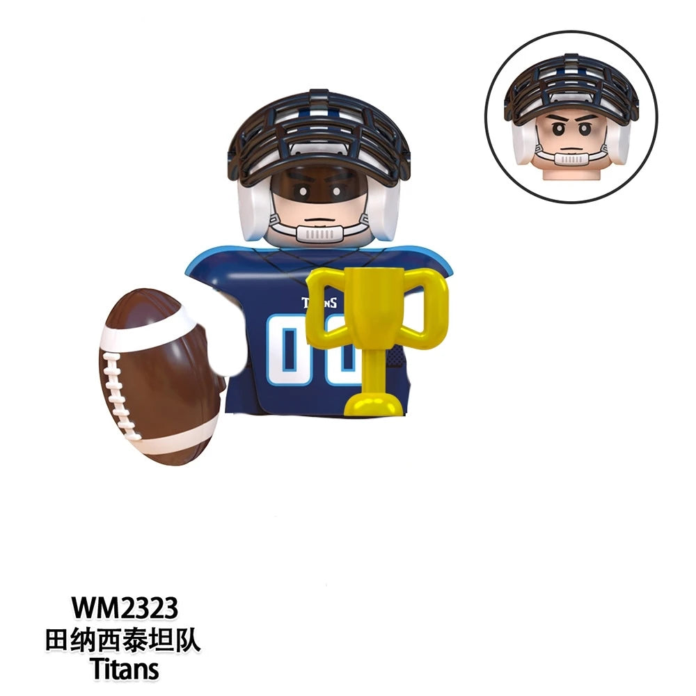 Model American Football Stars Building Blocks Sport Rugby Player Helmet Trophy Mini Action Figures Toys For Birthday Gifts Kids
