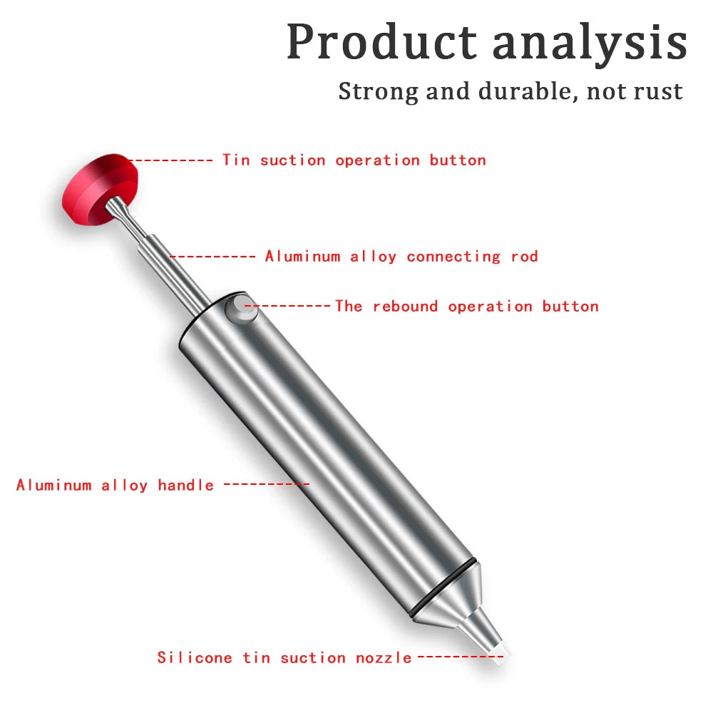 Professional Aluminum Alloy Solder Sucker Gun Powerful Desoldering Pump for Electronics Repair, PCB Welding Tool Silicon Nozzle