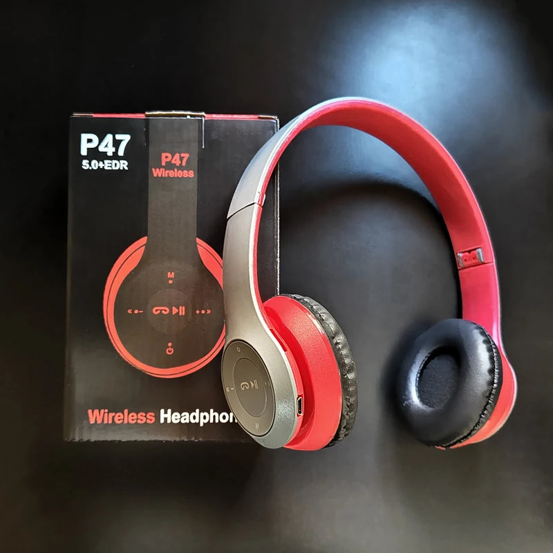 P47 Bluetooth 5.0 Wireless Headphone Foldable HIFI Stereo Bass Earphone Kid Helmet Gift With Mic USB Adaptor For iPhone Game