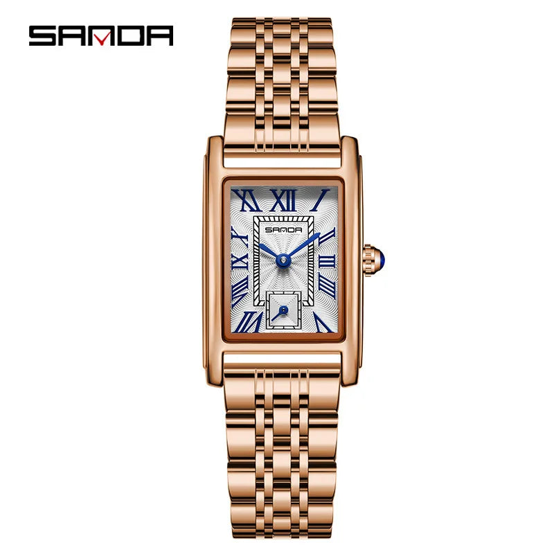 SANDA 1116 New Fashion 2025 Elegant Design Rectangle Dial Water Resistant Quartz Movement Business Women Analog Wrist Watch часы