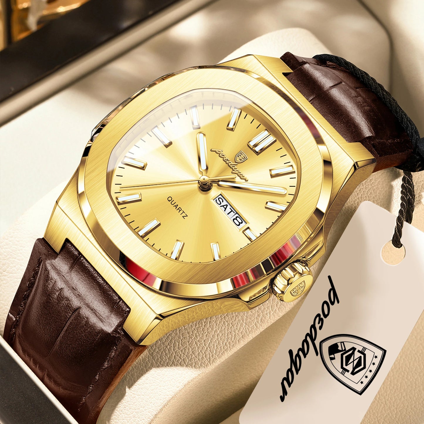 POEDAGAR Top Fashion Men's Quartz Watches Luxury Luminous Waterproof Man Clock Week Date Leather Business Men Watch Reloj Hombre