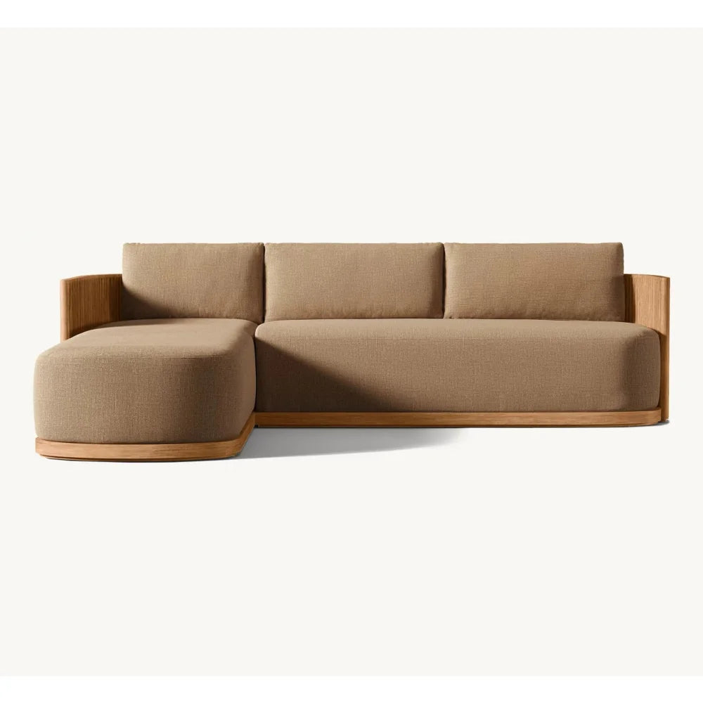 Outdoor garden furniture Custom garden patio teak sectional sofa set Waterproof fabric sofa  table and chair covers wood frame