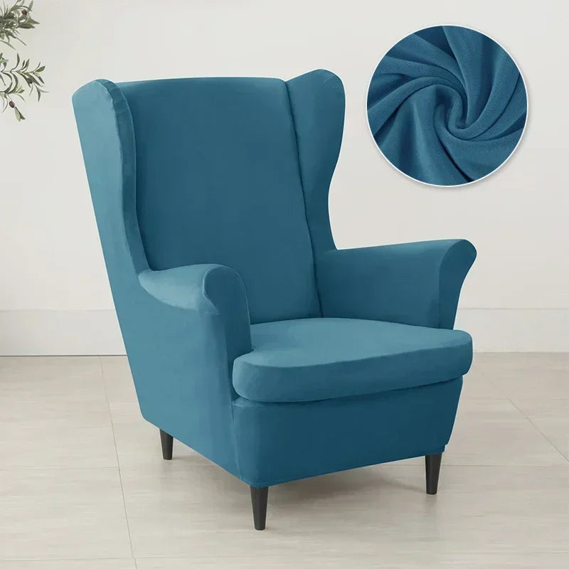 2pcs/set Velvet Wingback Chair Covers Removable Wing Armchair Cover with Seat Cushion Cover Elastic Sofa Slipcovers Living Room