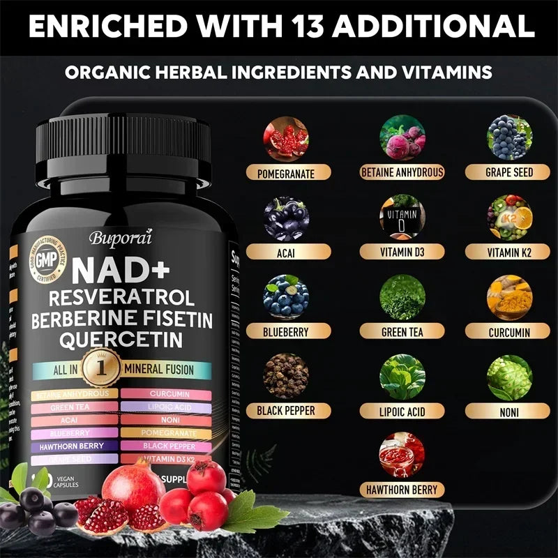 NAD+ Resveratrol Berberine - Supports Cardiovascular Health, Improves Endurance, Promotes Cell Health,Supplement Nutrition