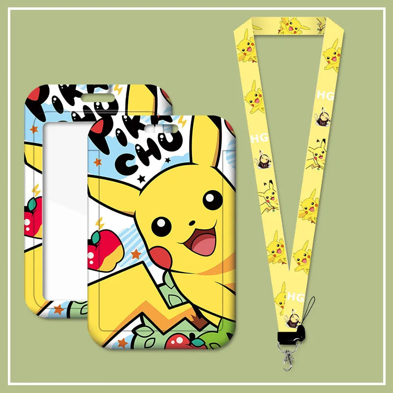 Cartoon Anime Student Pikachu Neck Lanyard Card Sleeve ID Bus Subway Access Work Permit Kids Chain Key Holder Cover