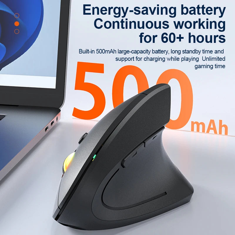 2.4GHz Bluetooth Wireless Mouse Rechargeable Vertical Mouse Ergonomic 1600DPI Adjustable 6Buttons For Laptop PC Computer Desktop