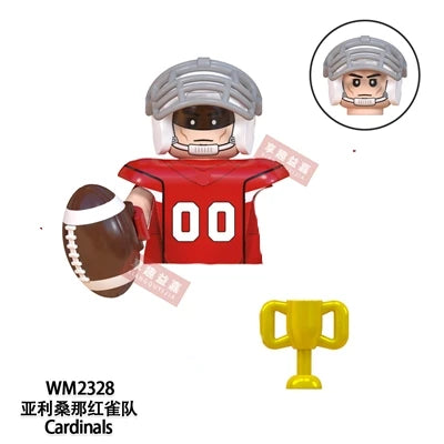 Model American Football Stars Building Blocks Sport Rugby Player Helmet Trophy Mini Action Figures Toys For Birthday Gifts Kids