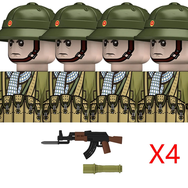 MOC WW2 The Vietnam War Military Soldeirs Building Blocks Vietnamese American Army Infantry Helmets Weapons  Bricks Toys Boys