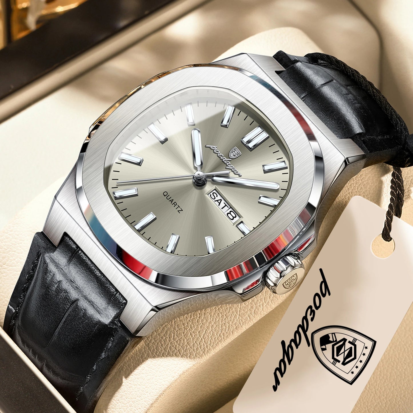 POEDAGAR Top Fashion Men's Quartz Watches Luxury Luminous Waterproof Man Clock Week Date Leather Business Men Watch Reloj Hombre