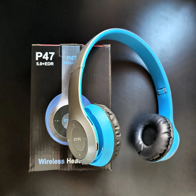P47 Bluetooth 5.0 Wireless Headphone Foldable HIFI Stereo Bass Earphone Kid Helmet Gift With Mic USB Adaptor For iPhone Game