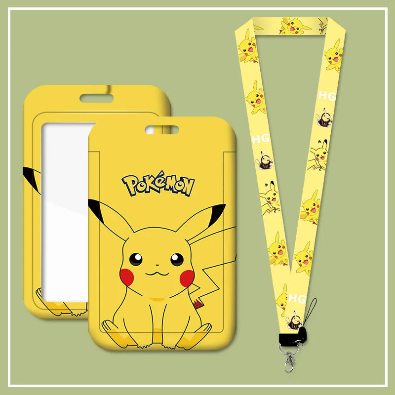 Cartoon Anime Student Pikachu Neck Lanyard Card Sleeve ID Bus Subway Access Work Permit Kids Chain Key Holder Cover