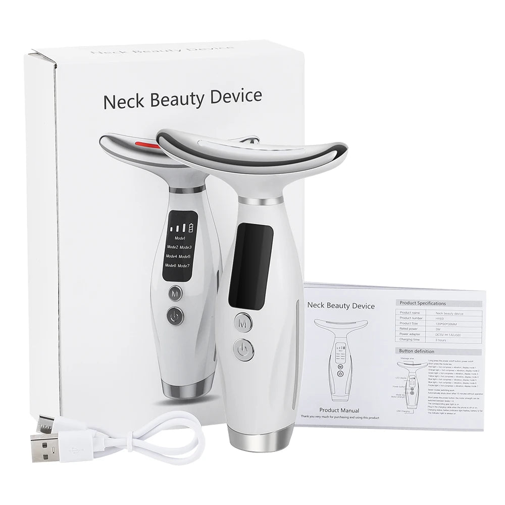 7 Colors LED Photon Neck Beauty Device, Electric Neck Massager for Skin Lifting Tightening Neck Care Tool for Double Chin Improvement