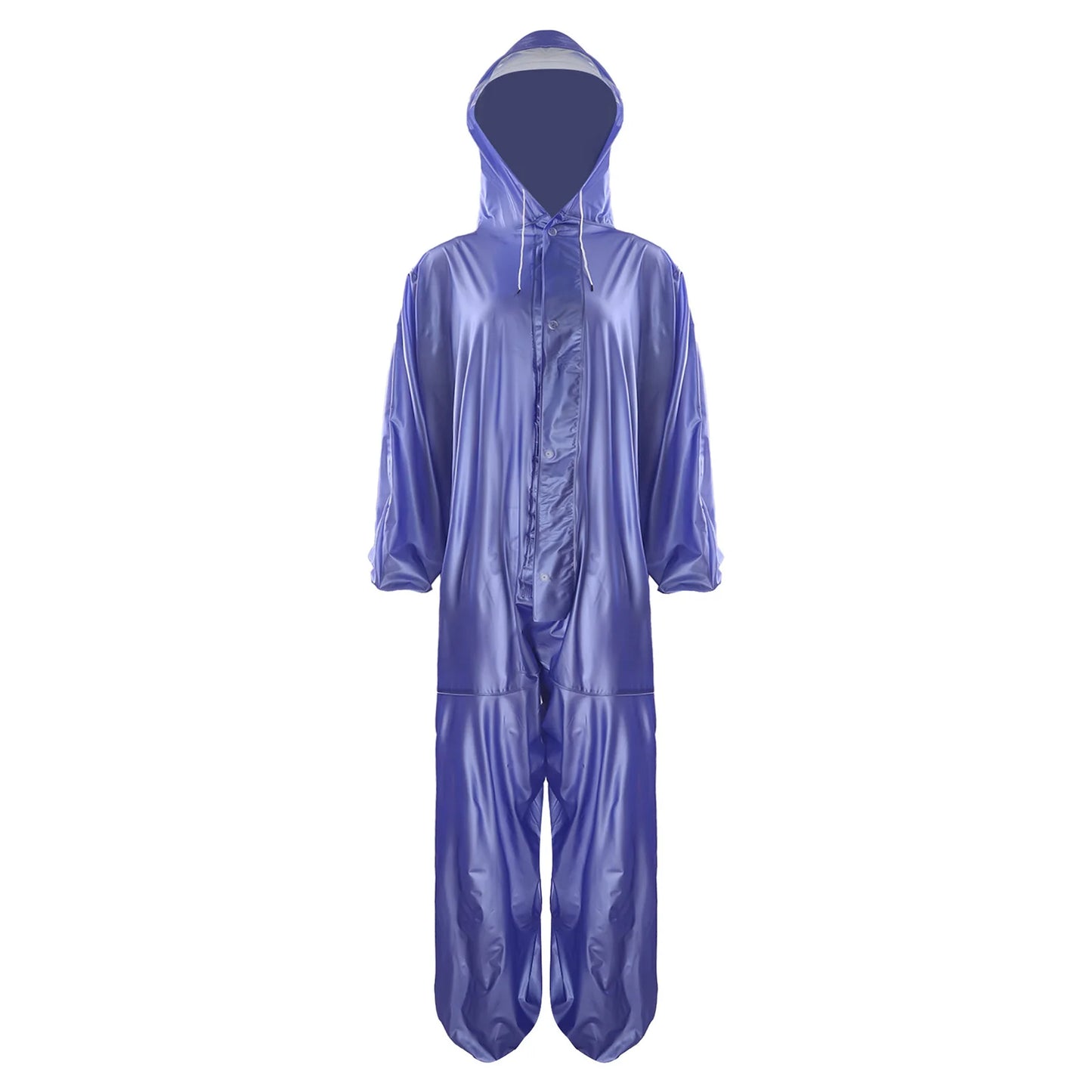 Adults One Piece Full-body Hooded Raincoat Hood with Drawstring Front Button And Zipper One-piece Waterproof Jumpsuit Workwear