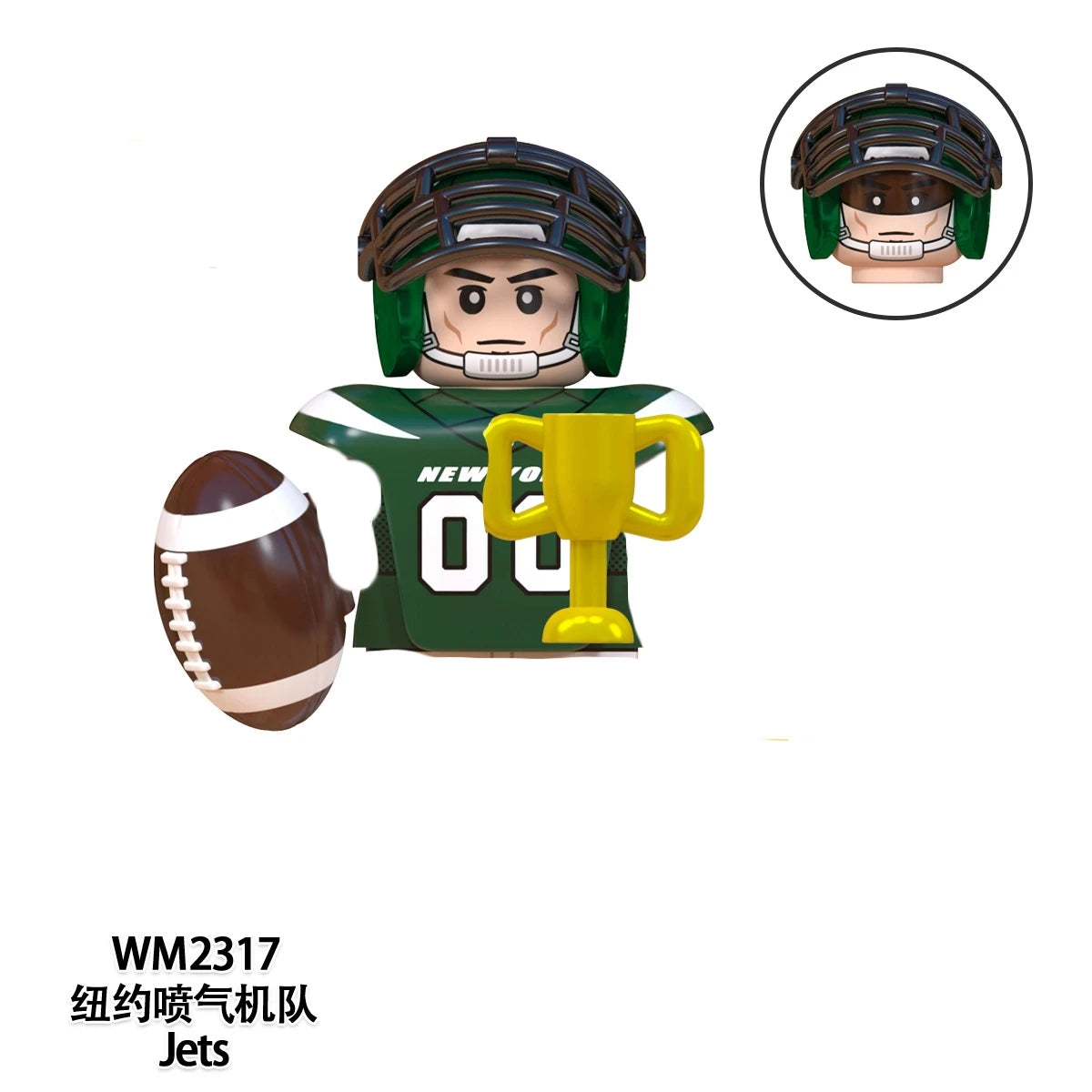 Model American Football Stars Building Blocks Sport Rugby Player Helmet Trophy Mini Action Figures Toys For Birthday Gifts Kids