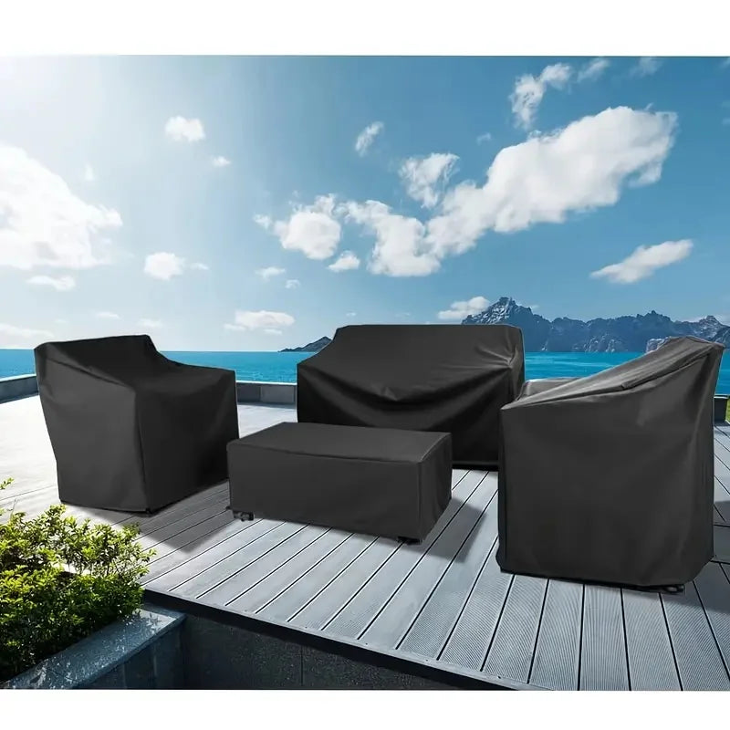 4pcs Outdoor Furniture Cover Set Includes an Outdoor Sofa Cover,Two Chair Covers,And a Coffee Table Cover.