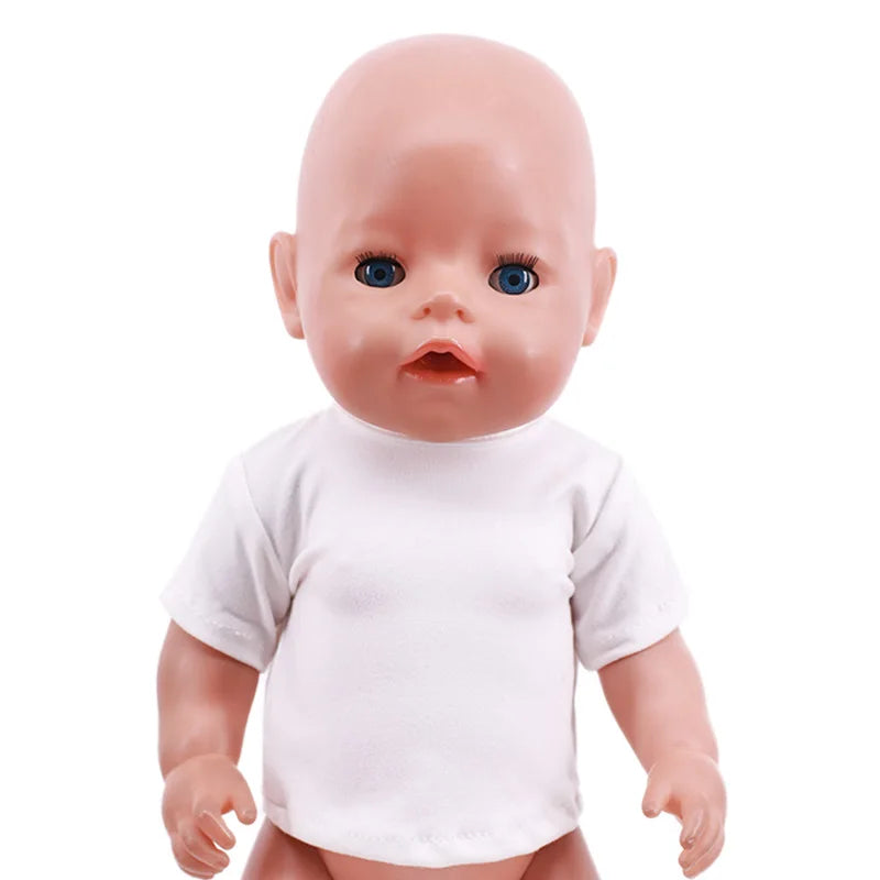 Doll Clothes Summer T-shirt Pure Cotton Short Sleeve Handmade Solid Color Clothes For 16-18Inch ,43cm Baby Doll  DIY Toys Gifts