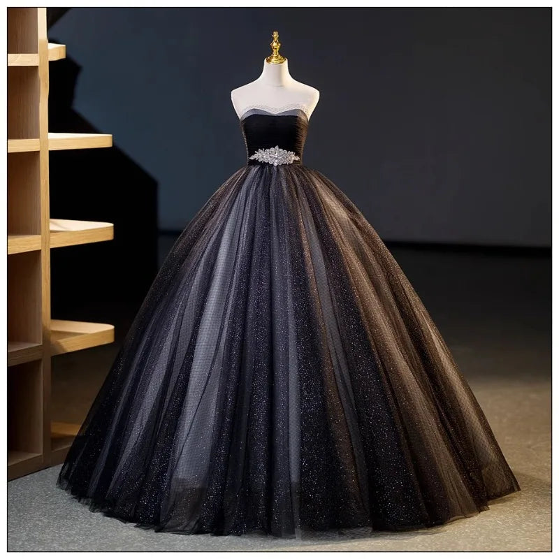 2026 New Women's Banquet Style Slimming Strapless Evening Gown Fashionable Host Fairy Spirit Art Exam Socialite Party Dress
