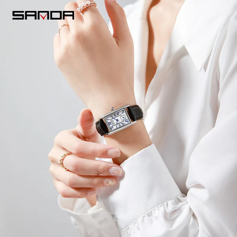 SANDA 1116 New Fashion 2025 Elegant Design Rectangle Dial Water Resistant Quartz Movement Business Women Analog Wrist Watch часы