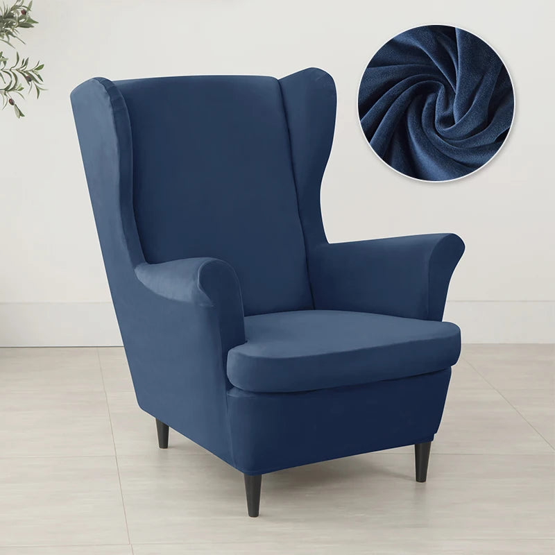 2pcs/set Velvet Wingback Chair Covers Removable Wing Armchair Cover with Seat Cushion Cover Elastic Sofa Slipcovers Living Room