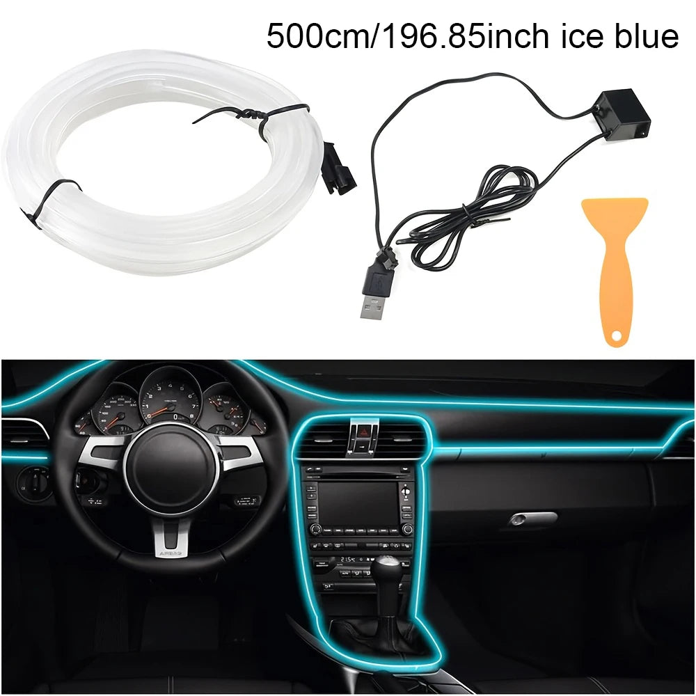 5m Neon LED Car Interior Lighting Strips 5V DIY Flexible EL Cold Light Line Tube Car Interior Decoration Lamp USB Strip