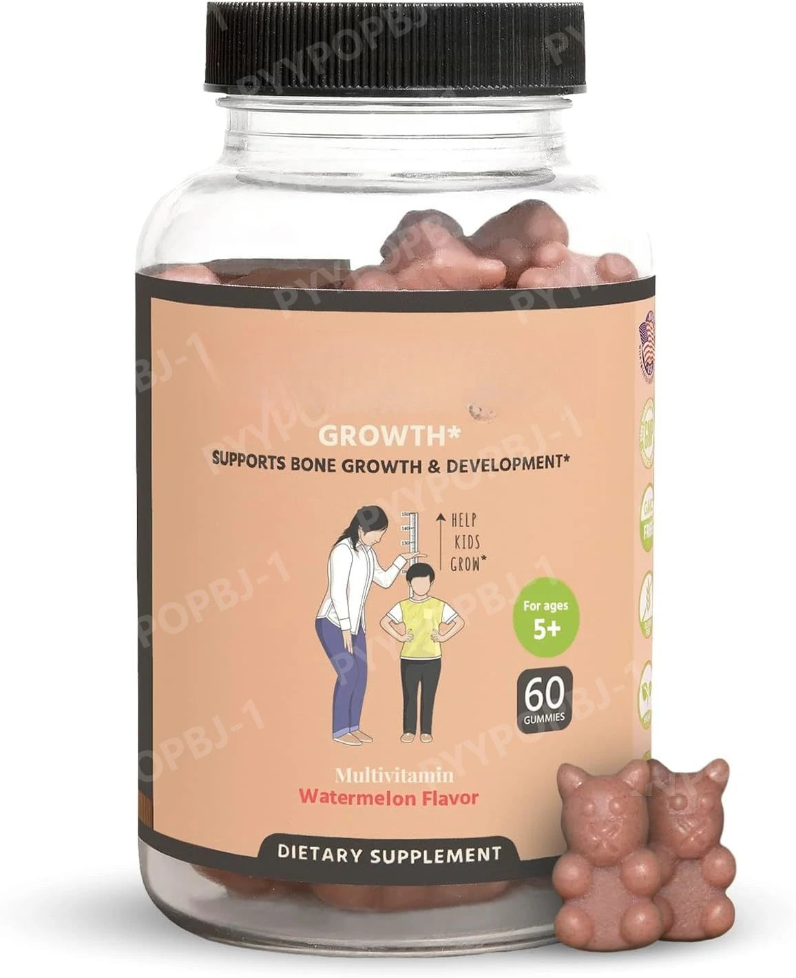 Children's Nutritional Gummies Daily Multivitamin with Calcium Vitamins D & K 60 Gummies Nutrition Supplement Watermelon Flavor
