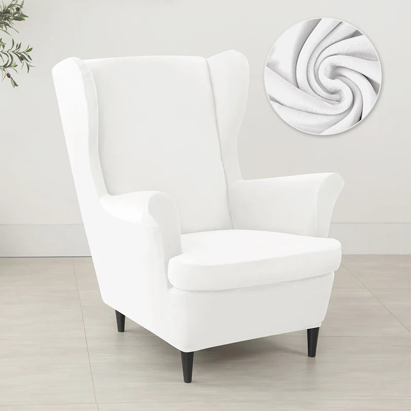 2pcs/set Velvet Wingback Chair Covers Removable Wing Armchair Cover with Seat Cushion Cover Elastic Sofa Slipcovers Living Room